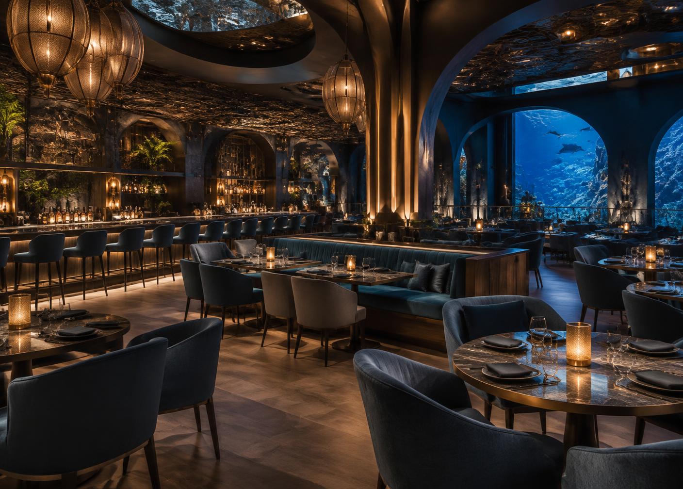 Sophisticated attraction restaurant with durable custom furnishings and immersive architecture.